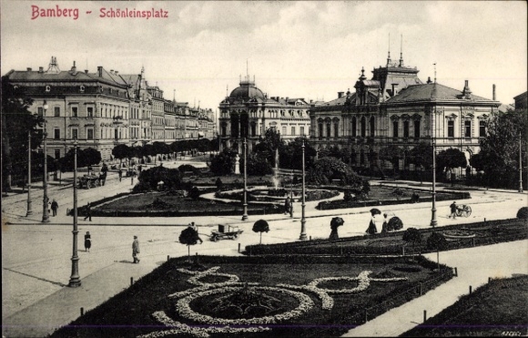 Ak Bamberg, Blick auf den Schönleinsplatz, Brunnen