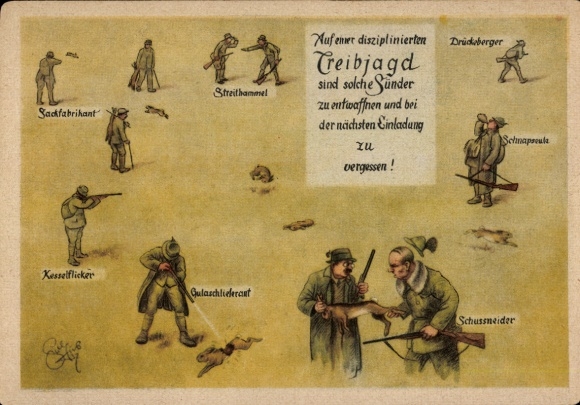 Artist Postcard Geilfus, H., Hunt, Tinker, Quarrelsome Ram, Hunter's Humor, Goulash Supplier