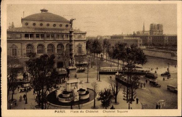 Ak Paris I, Place du Châtelet, Denkmal, Straßenbahn
