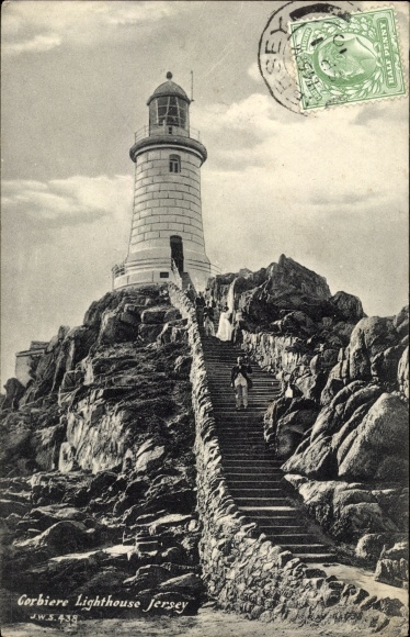Postcard Jersey Channel Islands, Lighthouse, View of the Lighthouse, Stairs