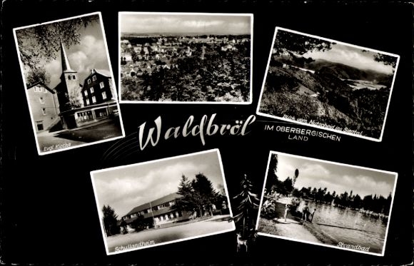 Postcard Waldbröl in the Oberbergischer Kreis, Evangelical Church, Panorama, School Camp, Beach
