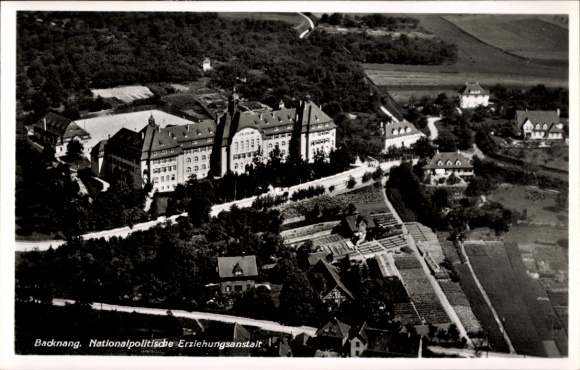 Postcard Backnang in Württemberg, aerial photograph, National Political Education Institute, Napola