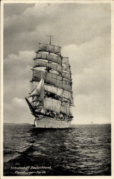 Ak Schulschiff Deutschland, Segelschiff, Flensburger Förde