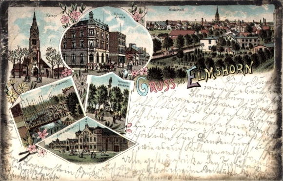 litho Elmshorn in Holstein, Königstraße, algemeen beeld, haven, oorlogsmonument