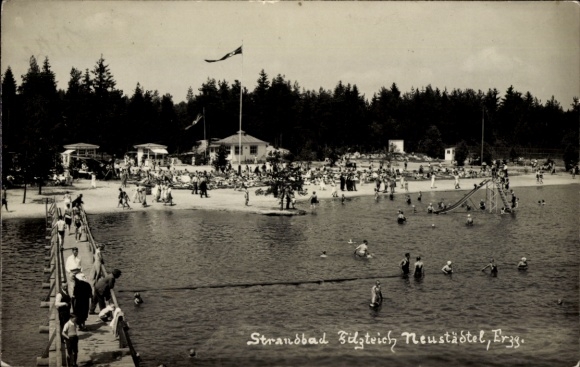Ak Neustädtel Schneeberg im Erzgebirge, Strandbad Bergsee Filzteich, Rutsche
