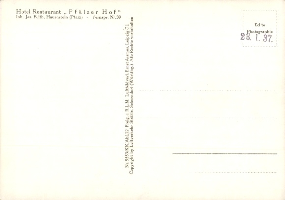 Postcard Hauenstein in the Palatinate, aerial photograph
