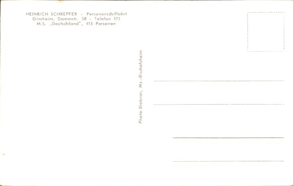 Postcard passenger ship MS Deutschland, passenger shipping H. Schrepfer, Ginsheim