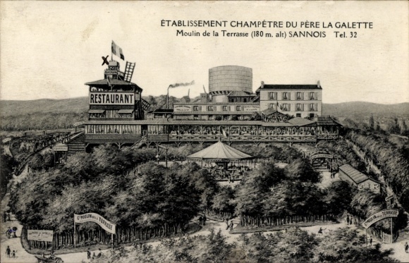 Ak Sannois Val d’Oise, Restaurant, Etablissement Champetre du Pere La Galette, Moulin de la Terra