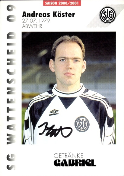 Autograph card footballer Andreas Köster, SG Wattenscheid 09, autograph