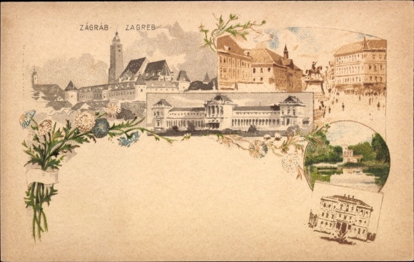 Ganzsachen Litho Zagreb Kroatien, Denkmal, Turm, Amtsgebäude