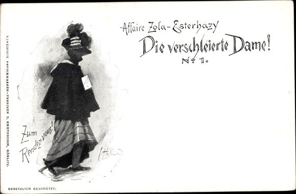 Postcard Affaire Zola Esterhazy, The Veiled Lady, No. 1, Dreyfus affair