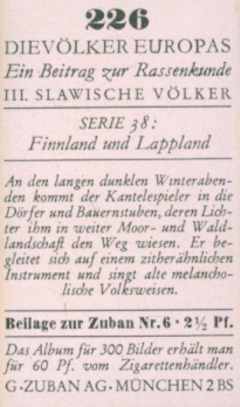 Collector's picture The peoples of Europe, a contribution to racial science, 226 kantele players from Eastern Finland