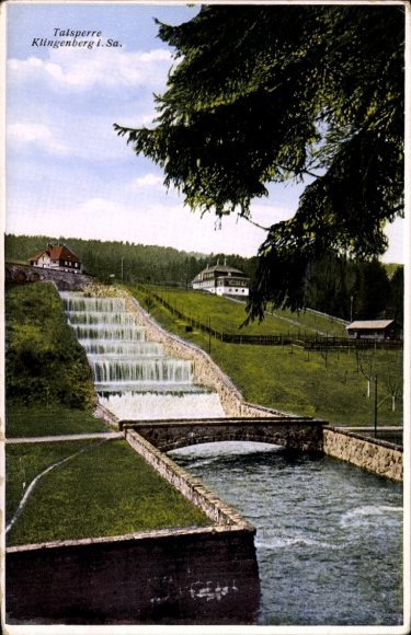 Postcard Klingenberg in the Ore Mountains Saxony, Dam