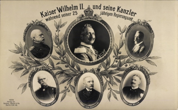 Postcard Kaiser Wilhelm II and his Chancellors, Portraits