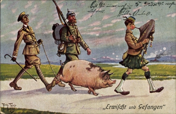 Artist Postcard Thiele, A., Pig as a Prisoner