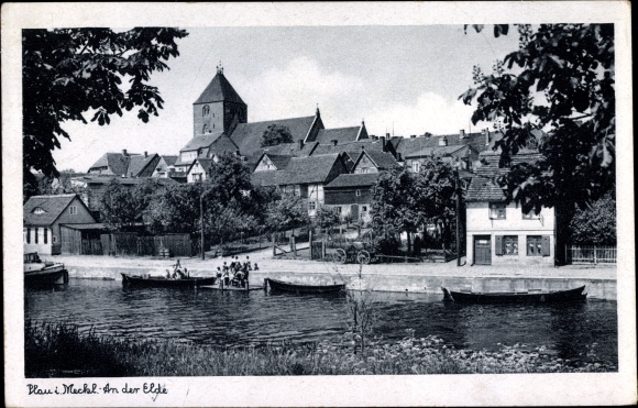 Postcard Plau am See, party in the Elde