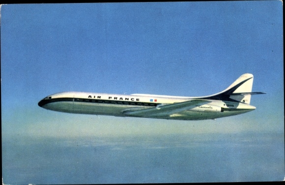 Postcard Air France Caravelle, French passenger plane