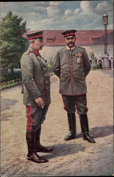 Postcard Kaiser Wilhelm II, Field Marshal Paul von Hindenburg, Posen Castle, 1915