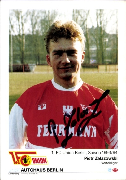 Handtekeningkaart voetballer Piotr Zelazowski, 1. FC Union Berlin, handtekening