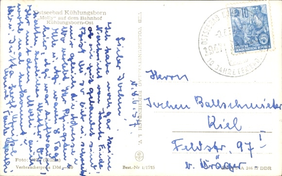 Postcard Ostseebad Kühlungsborn, East Station, track side, Molli Railway, steam locomotive