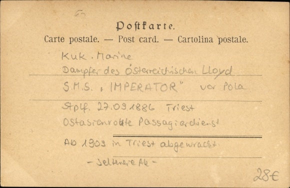 Artysta KP Pola Pula Chorwacja, parowiec Imperator, austriacki Lloyd, latarnia morska