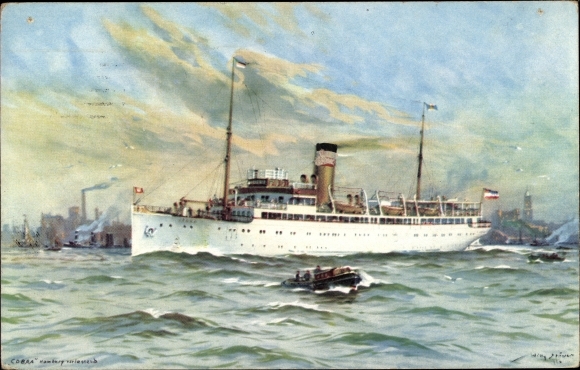 Artist PC Stöwer, Willy, HAPAG steamer Cobra, seaside resort service