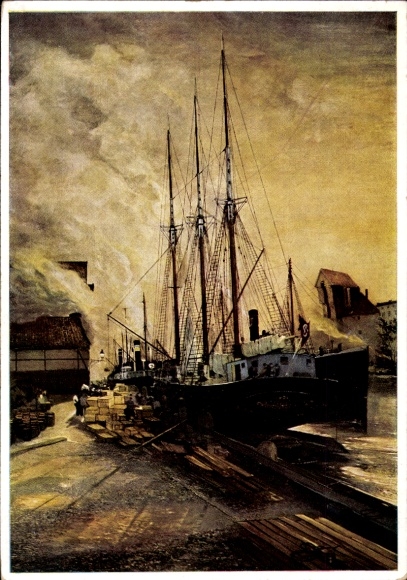 Artist Postcard Oestreicher, Oscar, Gdańsk Danzig, harbor scene, steamer, HDK 248