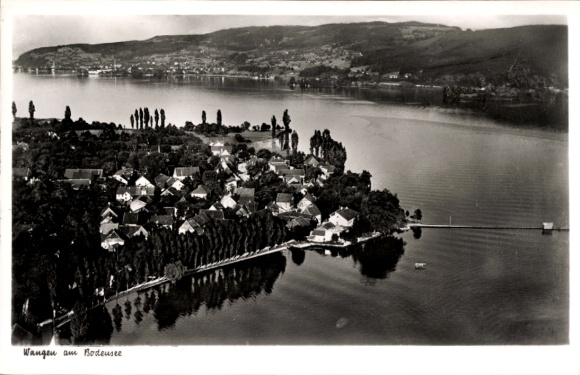 Ak Wangen am Untersee Öhningen in Baden, landschapsfoto, Bodenmeer, huizen aan de oever, bomen