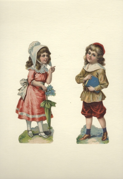 2 wafers girl with umbrella and boy with book, size each approx. 17 x 6.5 cm