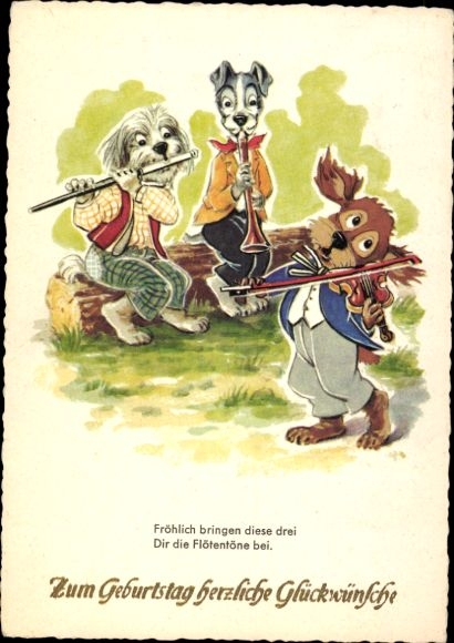 Postcard Happy Birthday, musical dogs
