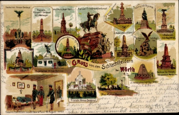 Chromo-Litho Wœrth sur Sauer Woerth Wörth on the Sauer Alsace Bas Rhin, battle monuments