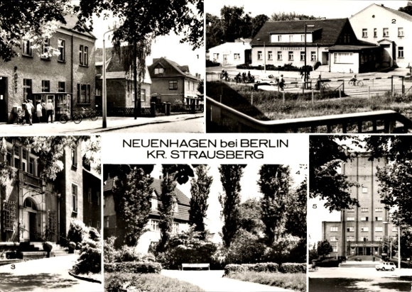 Postcard Neuenhagen near Berlin, Cultural Center, Hospital, Town Hall, Station Forecourt, Ernst Thälmann Street