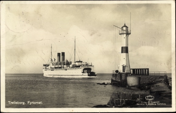 Postcard Trelleborg Sweden, Fyrtornet, Lighthouse, Ferry