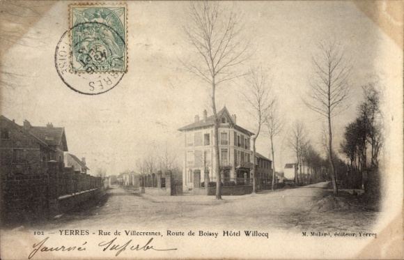 Ak Yerres Essonne, Hôtel Willocq, Rue de Villecresnes, Route de Boissy