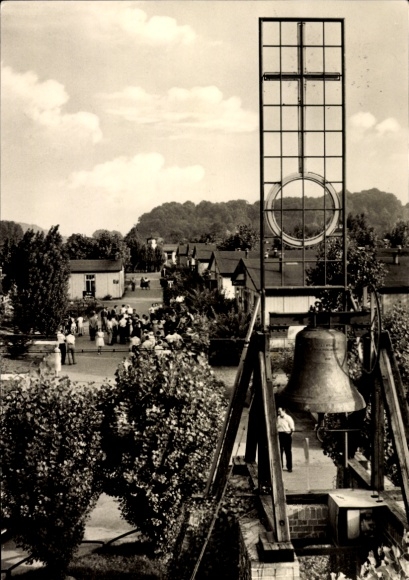 Postcard Friedland Lower Saxony, border transit camp, Friedland bell, inauguration of memorial site