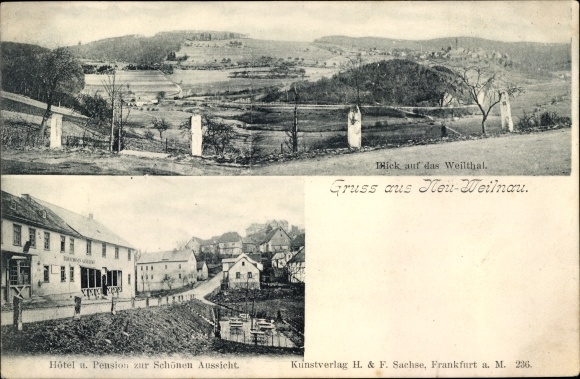 Ak Neuweilnau Weilrod im Taunus, Hotel zur Schönen Aussicht, uitzicht op de stad