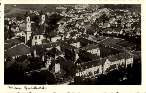 Postcard Ottobeuren Bavaria, Benedictine Abbey, aerial photograph