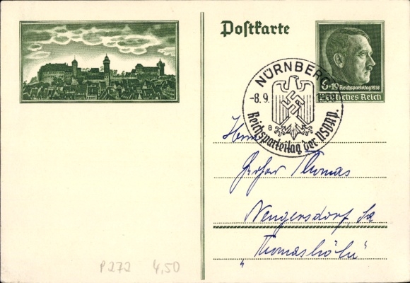 Ganzsachen Ak Nürnberg, Stadt der Reichsparteitage, Stadtansicht