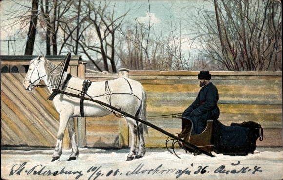 PC sleigh team with one horse, coachman