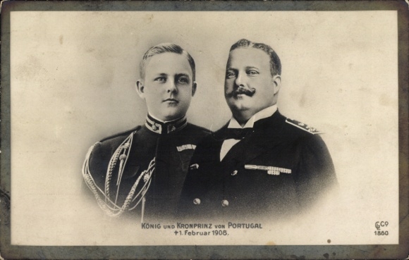 KP król Portugalii Karol I, książę koronny Ludwig Philipp, karta żałobna, portret