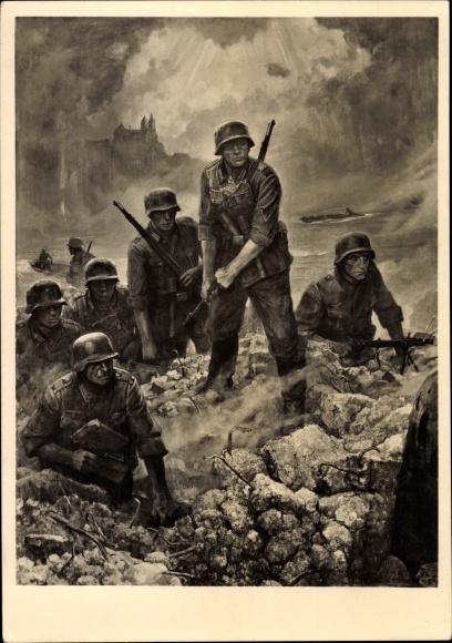 Artist PC Sauter, W., crossing at the Upper Rhine 1940, German Wehrmacht, HDK No. 391