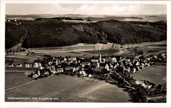 Postcard Unteressendorf Hochdorf an der Riß Upper Swabia, aerial view of landscape, existing buildings