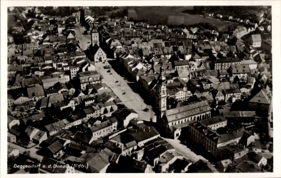 Postcard Deggendorf in the Bavarian Forest Lower Bavaria, aerial view of the city