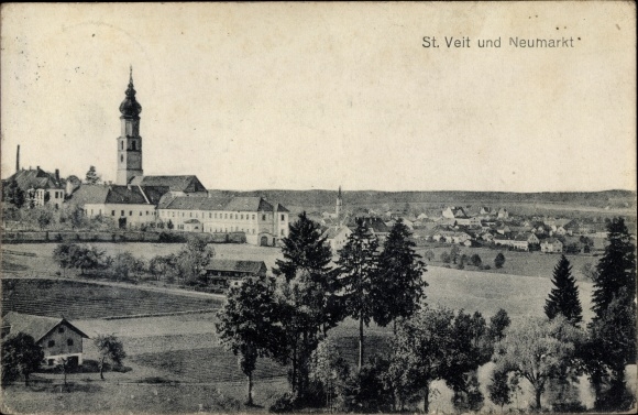 Postcard Neumarkt Sankt Veit an der Rott Upper Bavaria, partial view, church