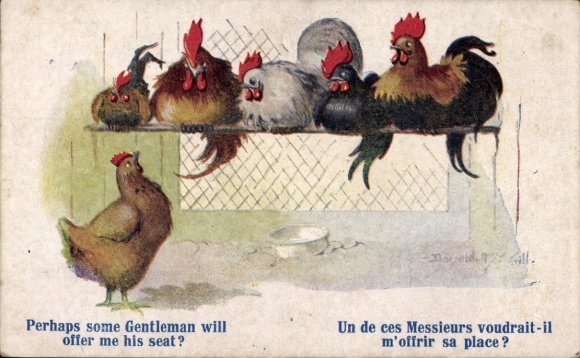Artist Postcard McGill, Donald, Chickens on the perch