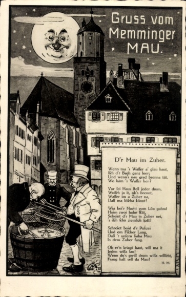 Ak Memmingen in Schwaben, Memminger Mau, D'r Mau im Zuber, Gedicht