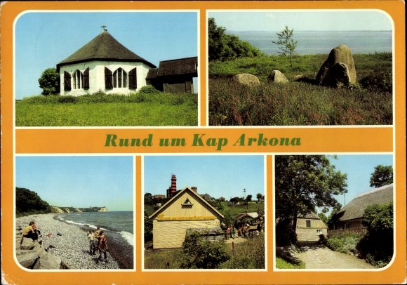 Postcard Arkona Putgarten on Rügen, Vitt Chapel, Räsenbarg, Freigaststätte Kap Arkona