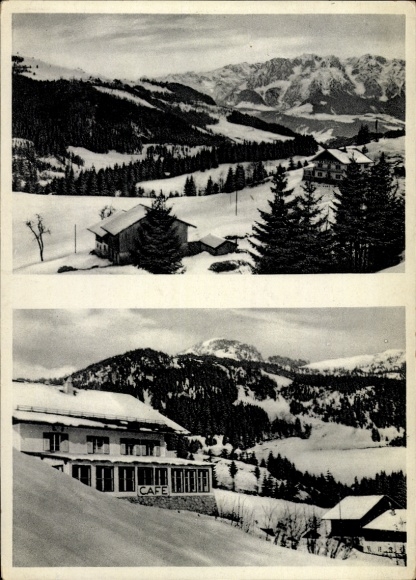 Postcard Sachrang Aschau im Chiemgau Upper Bavaria, Alpengasthof Kaiserblick, winter landscape