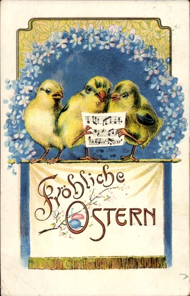 Ak Glückwunsch Ostern, singende Küken