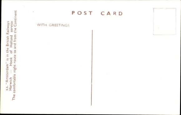 Ansichtkaart British Railways, ferry SS Amsterdam